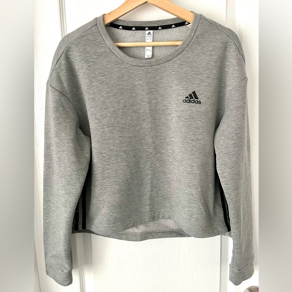 ADIDAS PRIME-GREEN Boxy Cropped 3-Stripe Sweatshirt - Grey Heather - M - Picture 7 of 9